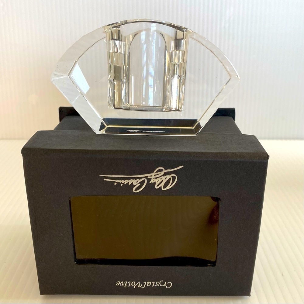 Oleg Cassini Crystal Votive Candle Holder Pyramid  2" Tall w/Original Box signed